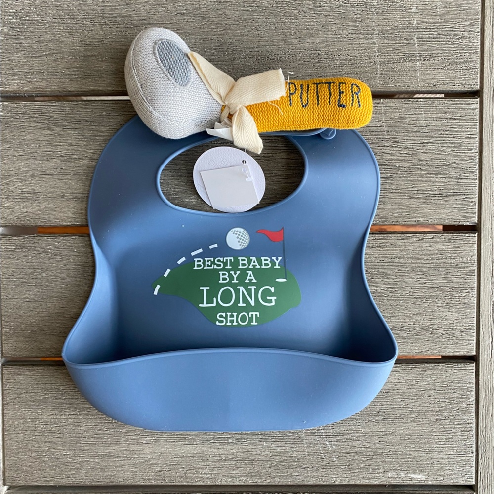 Silicone bib and rattle set
